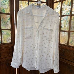 NWOT Express Portofino Ivory Blouse with Gold Bows Sz M